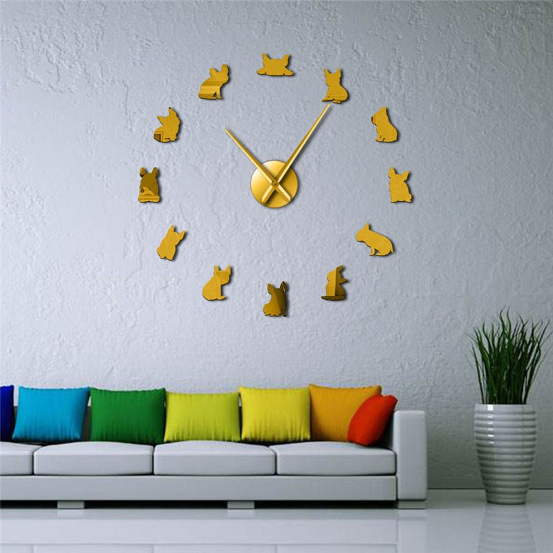 Frameless DIY Silent Acrylic Wall Clock French Bulldog Style Large Wall Clock Living Room Home Decoration Clock