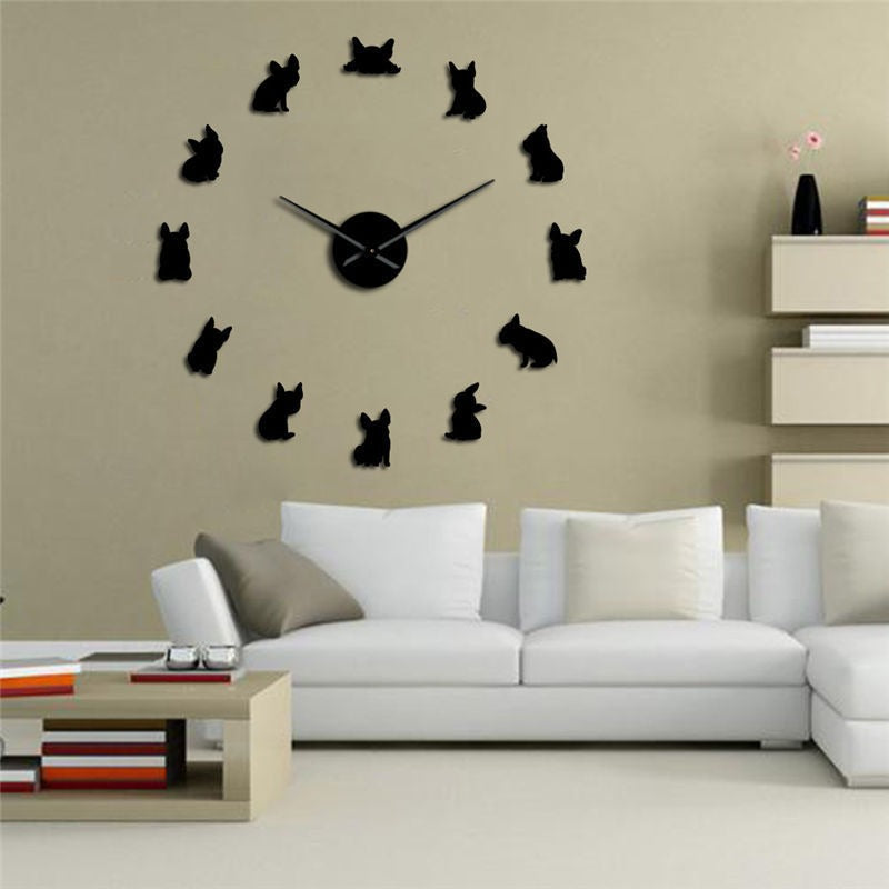Frameless DIY Silent Acrylic Wall Clock French Bulldog Style Large Wall Clock Living Room Home Decoration Clock