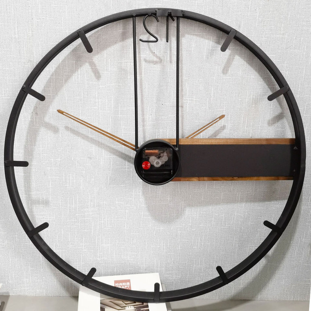 Creative Wall Clock for Living Room, Solid Wood and Metal Artistic Decorative Clock
