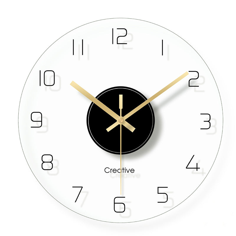 Nordic Personalized Simple Tempered Glass Wall Clock Round Transparent Living Room Bedroom Silent Home Decoration Clock