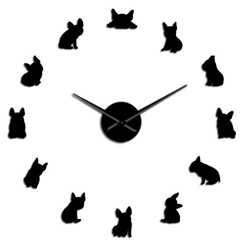 Frameless DIY Silent Acrylic Wall Clock French Bulldog Style Large Wall Clock Living Room Home Decoration Clock
