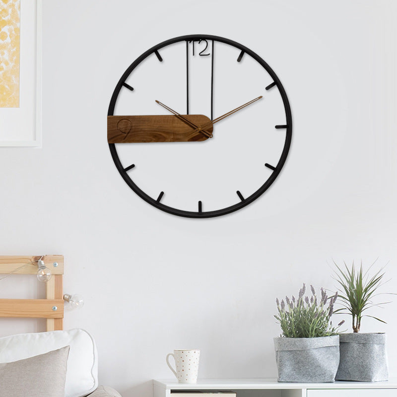 Creative Wall Clock for Living Room, Solid Wood and Metal Artistic Decorative Clock