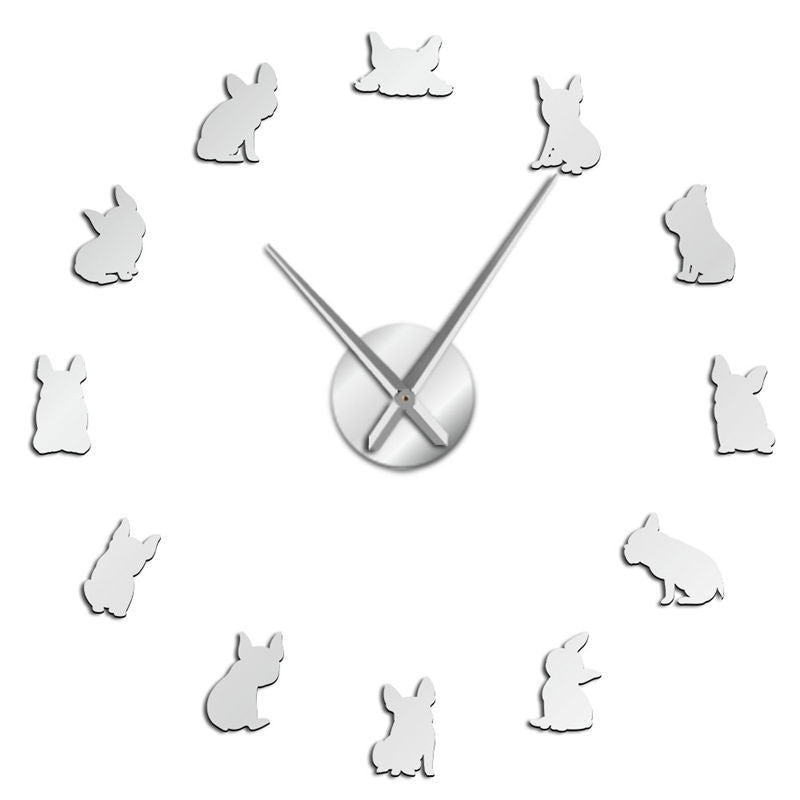 Frameless DIY Silent Acrylic Wall Clock French Bulldog Style Large Wall Clock Living Room Home Decoration Clock