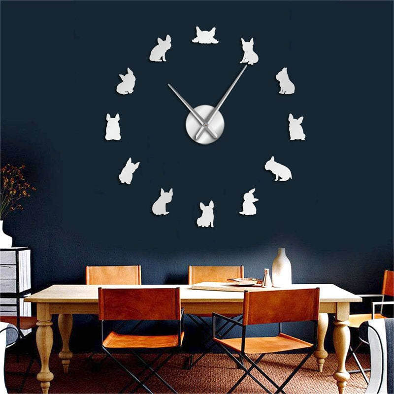 Frameless DIY Silent Acrylic Wall Clock French Bulldog Style Large Wall Clock Living Room Home Decoration Clock