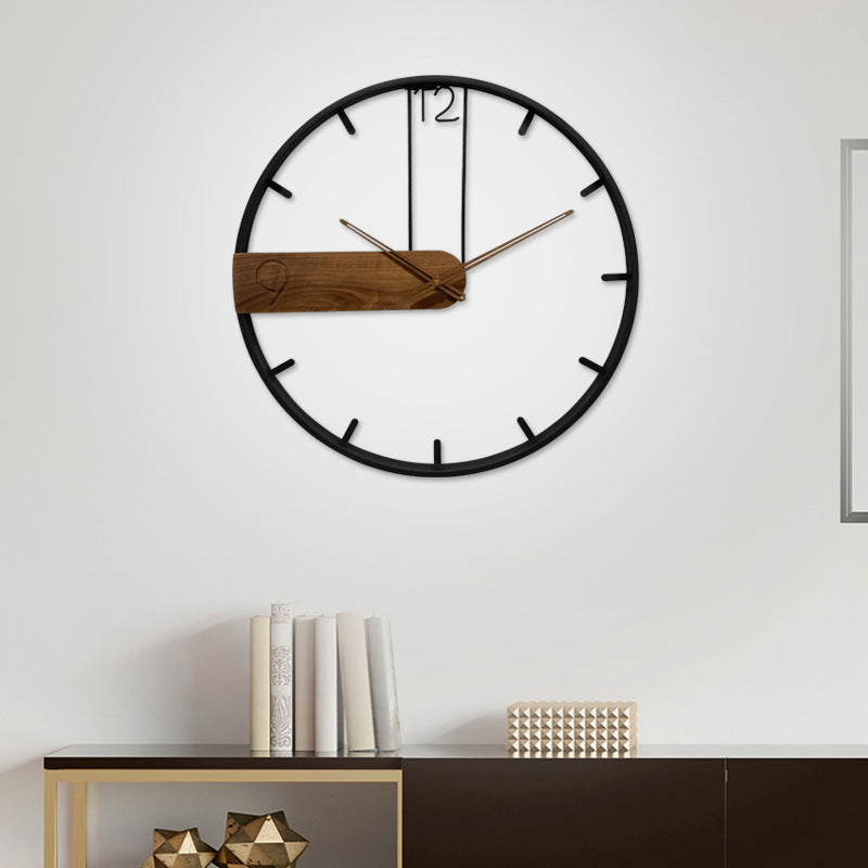Creative Wall Clock for Living Room, Solid Wood and Metal Artistic Decorative Clock
